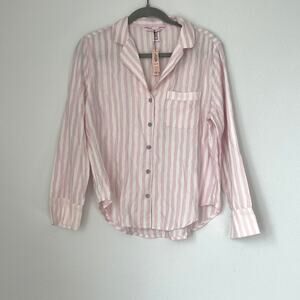 NWT Victoria Secret Pink & White Striped Long-Sleeve Button-Down Pajama Top XS